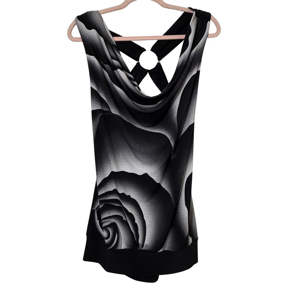 XL Y2K Vtg Urban Vibe Cowl Neck Rose Tank Top Criss Cross Back Grunge Goth Club
